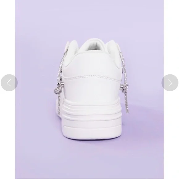 White Sneakers with Silver Accents with Rhinestone Lace - Picture 7 of 12